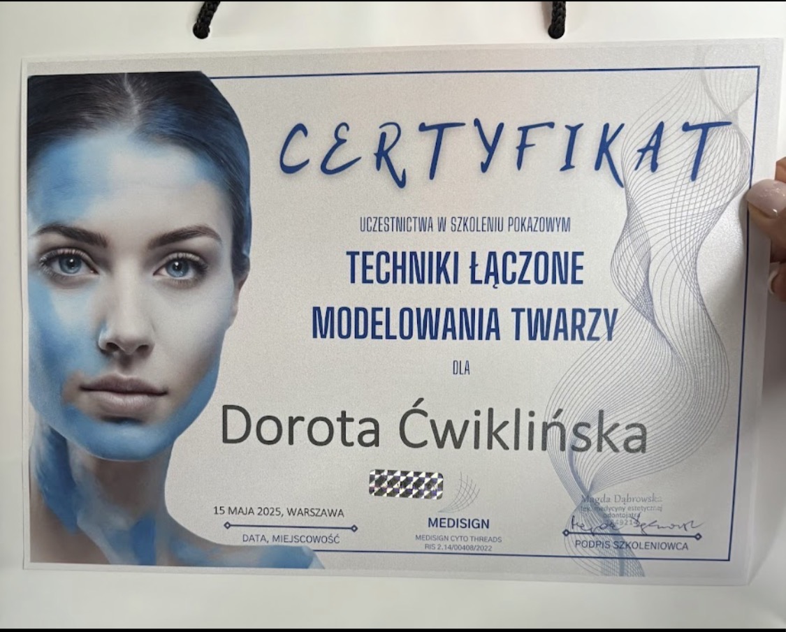 Certyfikat ukończonego szkolenia z medycyny estetycznej