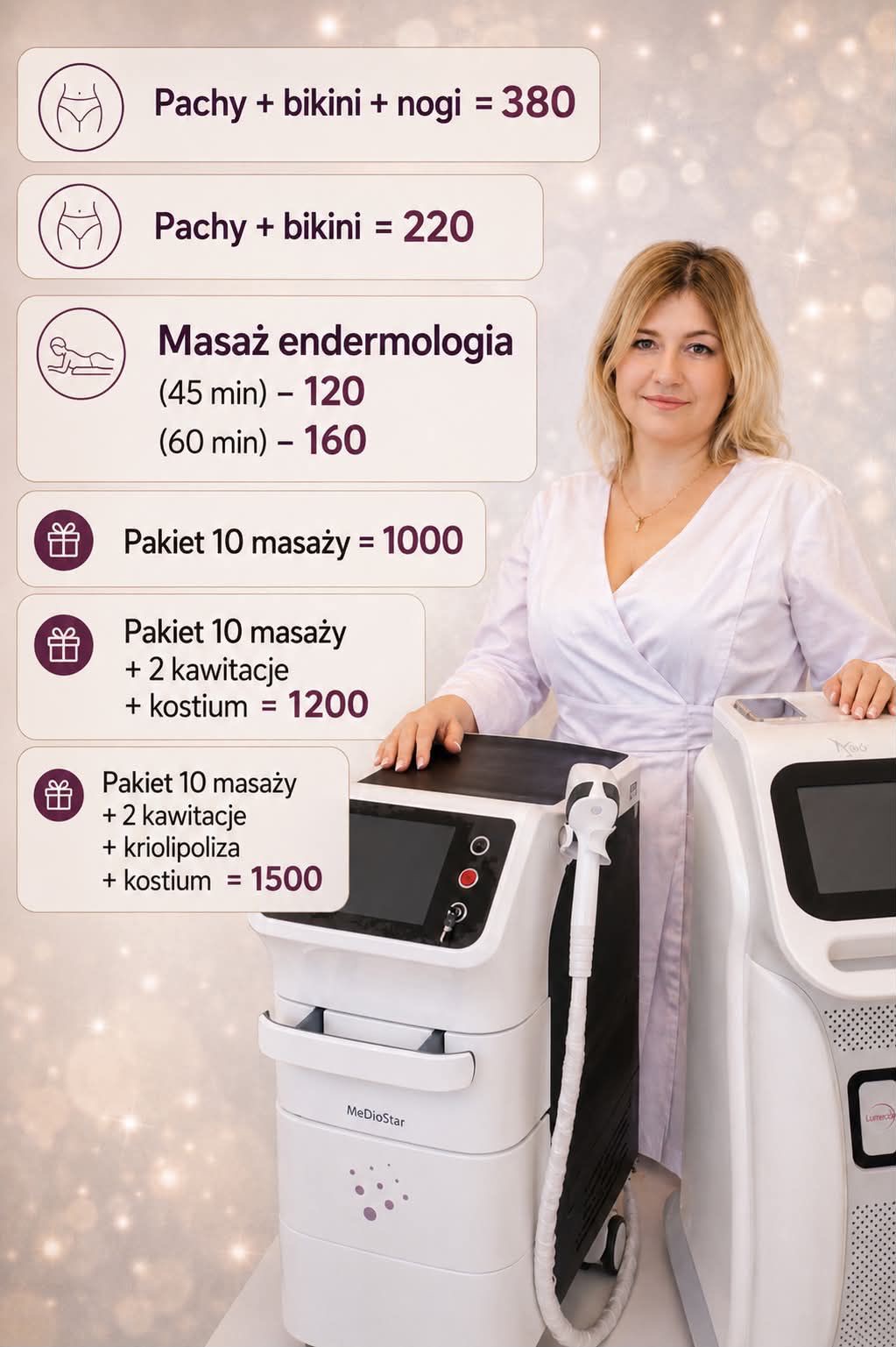 Cennik elektroepilacji i pakietów zabiegowych